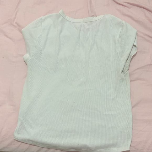 American Eagle Outfitters White Ribbed Short Sleeve Tee - Picture 2 of 2